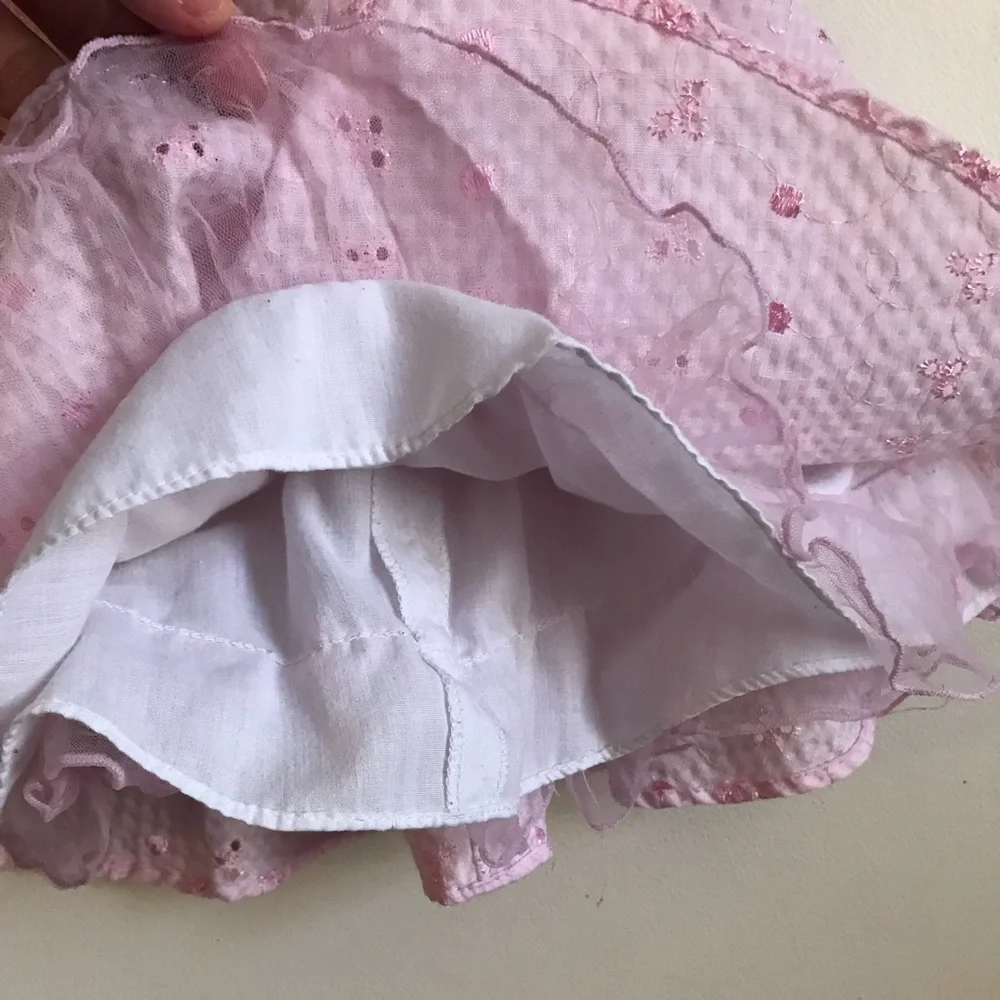 Rare Vintage 1980’s Pink Eyelet Bow Ruffle Dress